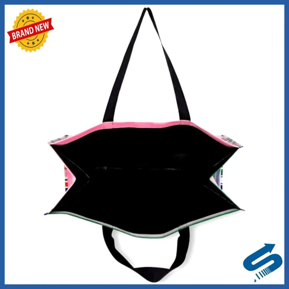 Large Reusable Grocery Tote Bag Oversized Collapsible Striped Shopping Bag